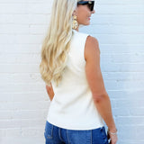 Fine Button Down Vest In Cream - Infinity Raine