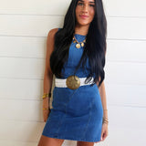 Fireplace Denim Dress In Medium Blue - Infinity Raine