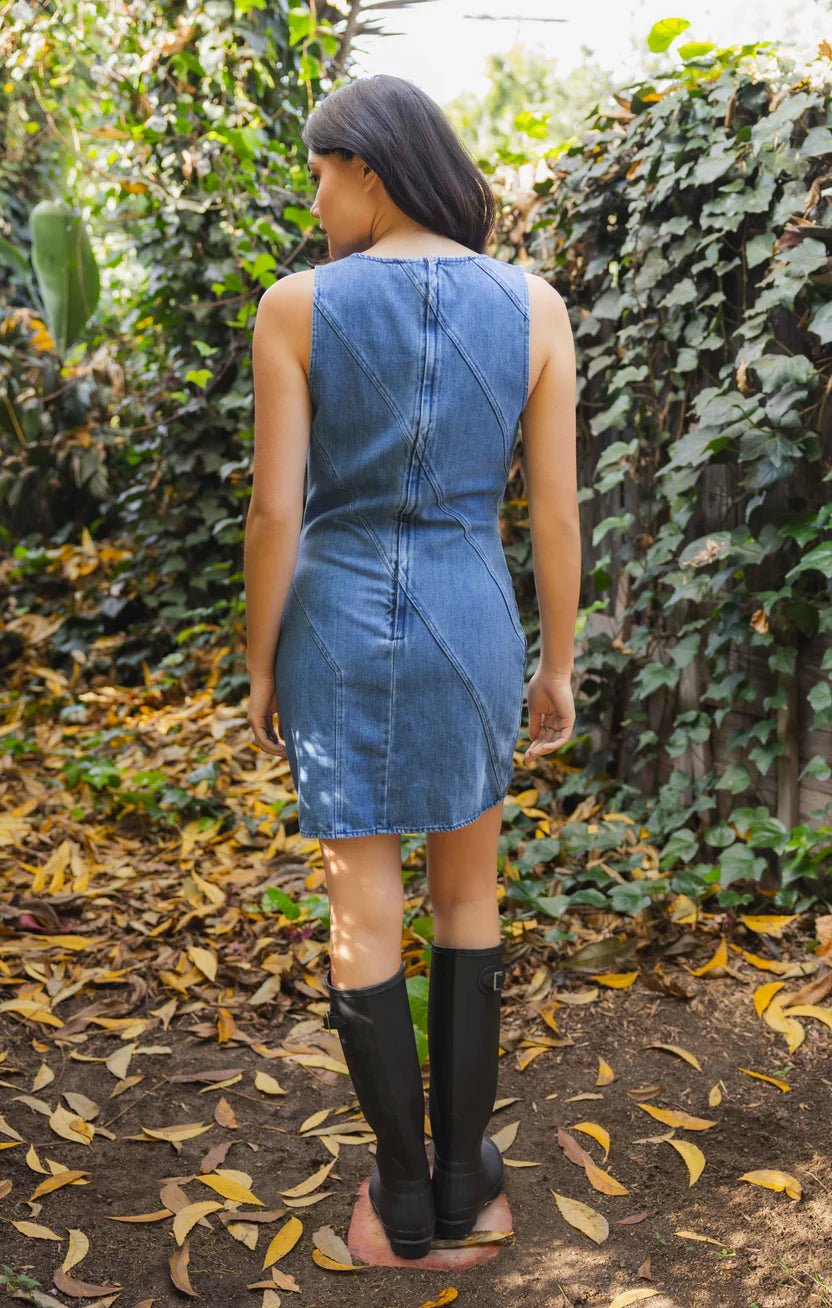 Fireplace Denim Dress In Medium Blue - Infinity Raine