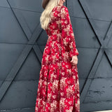 Floral Long Sleeve Maxi Dress-Red - Infinity Raine