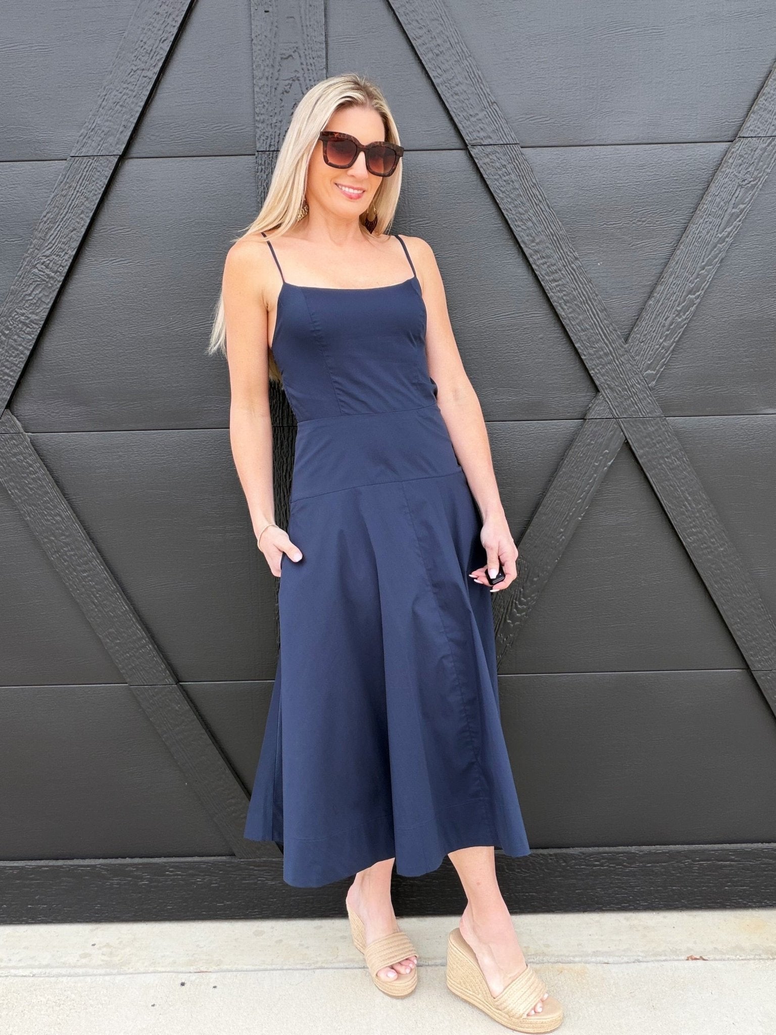 Fit and Flare Midi Dress In Navy - Infinity Raine