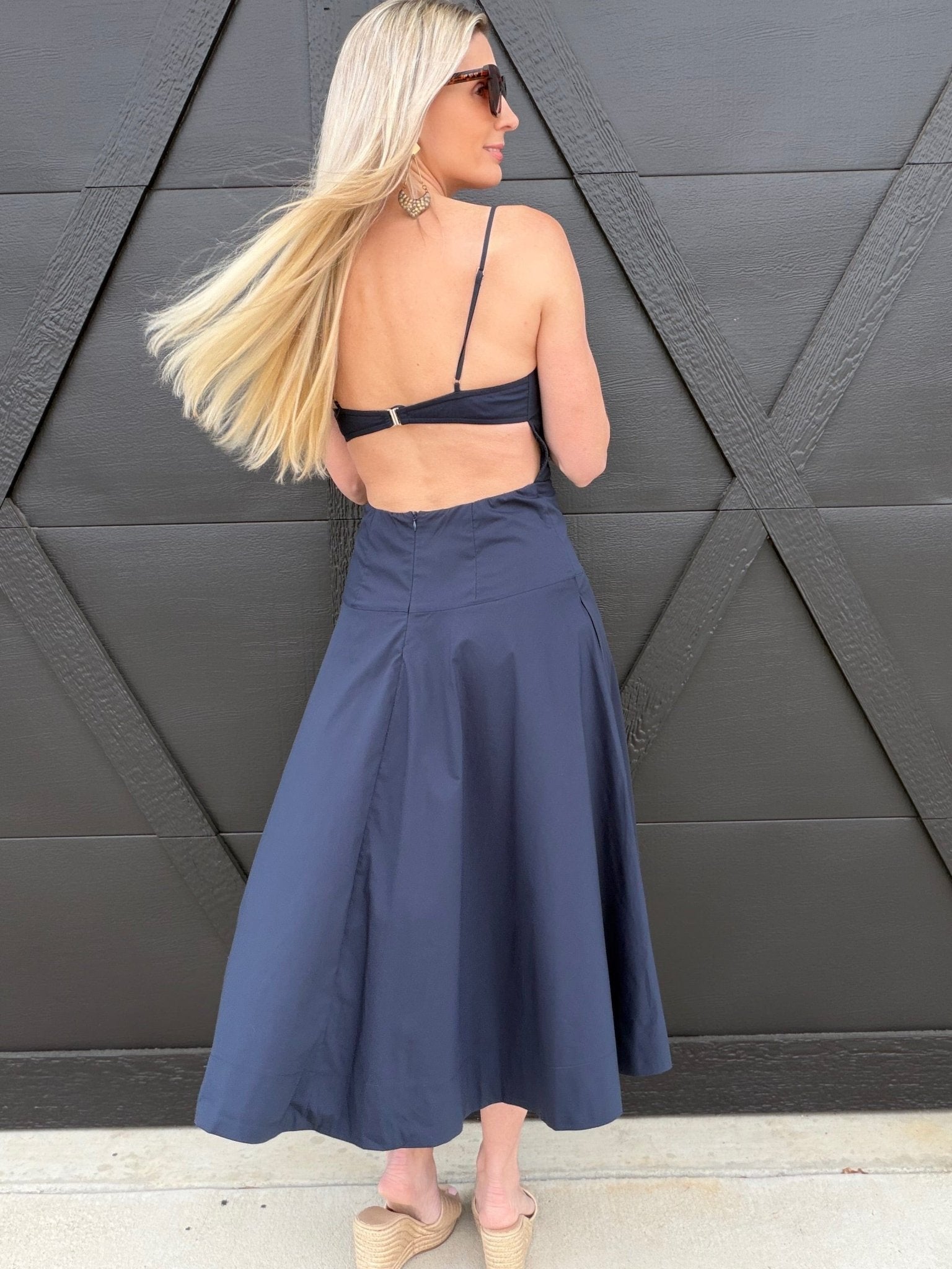 Fit and Flare Midi Dress In Navy - Infinity Raine