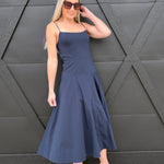 Fit and Flare Midi Dress In Navy, L Fit and Flare Midi Dress In Navy, L