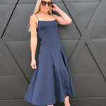 Fit and Flare Midi Dress In Navy - Infinity Raine