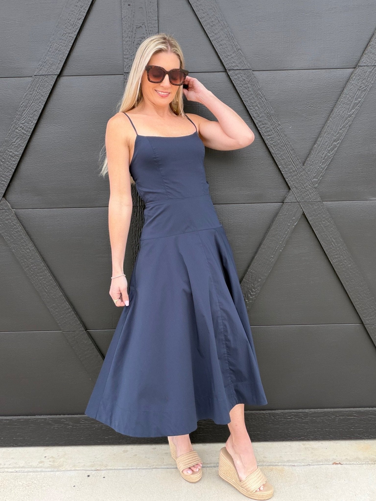 Fit and Flare Midi Dress In Navy - Infinity Raine