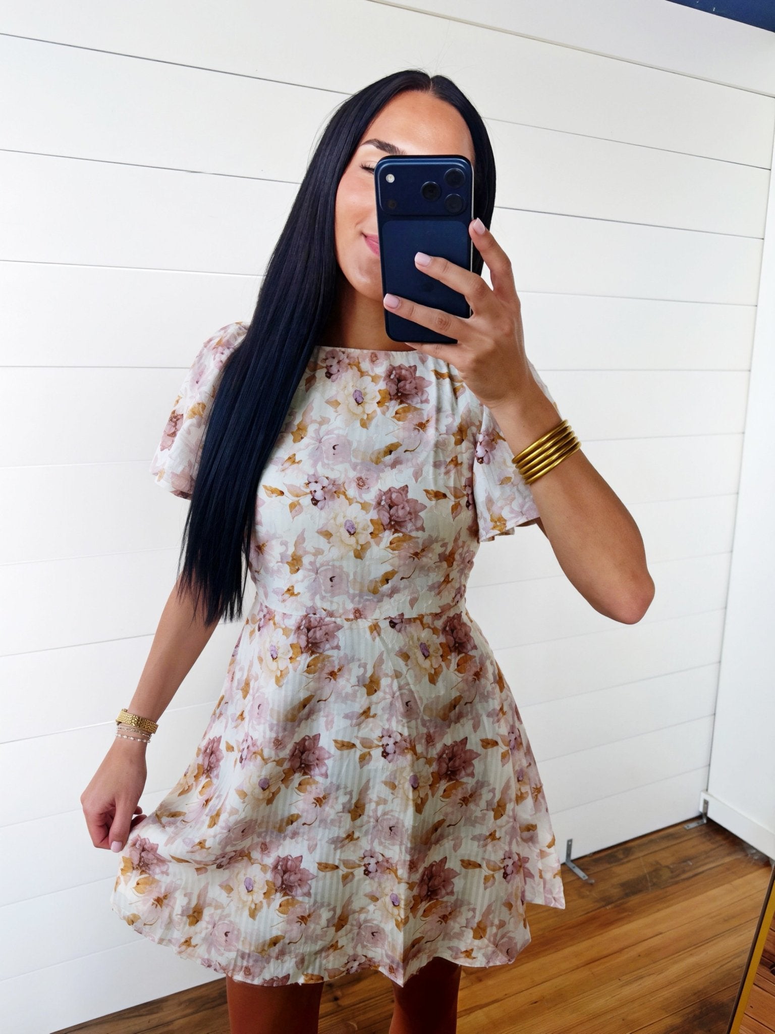 Floral Burnout Jacquard Short Flutter Sleeve Mini Dress In Ivory - Infinity Raine
