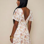 Floral Burnout Jacquard Short Flutter Sleeve Mini Dress In Ivory - Infinity Raine