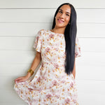 Floral Burnout Jacquard Short Flutter Sleeve Mini Dress In Ivory - Infinity Raine