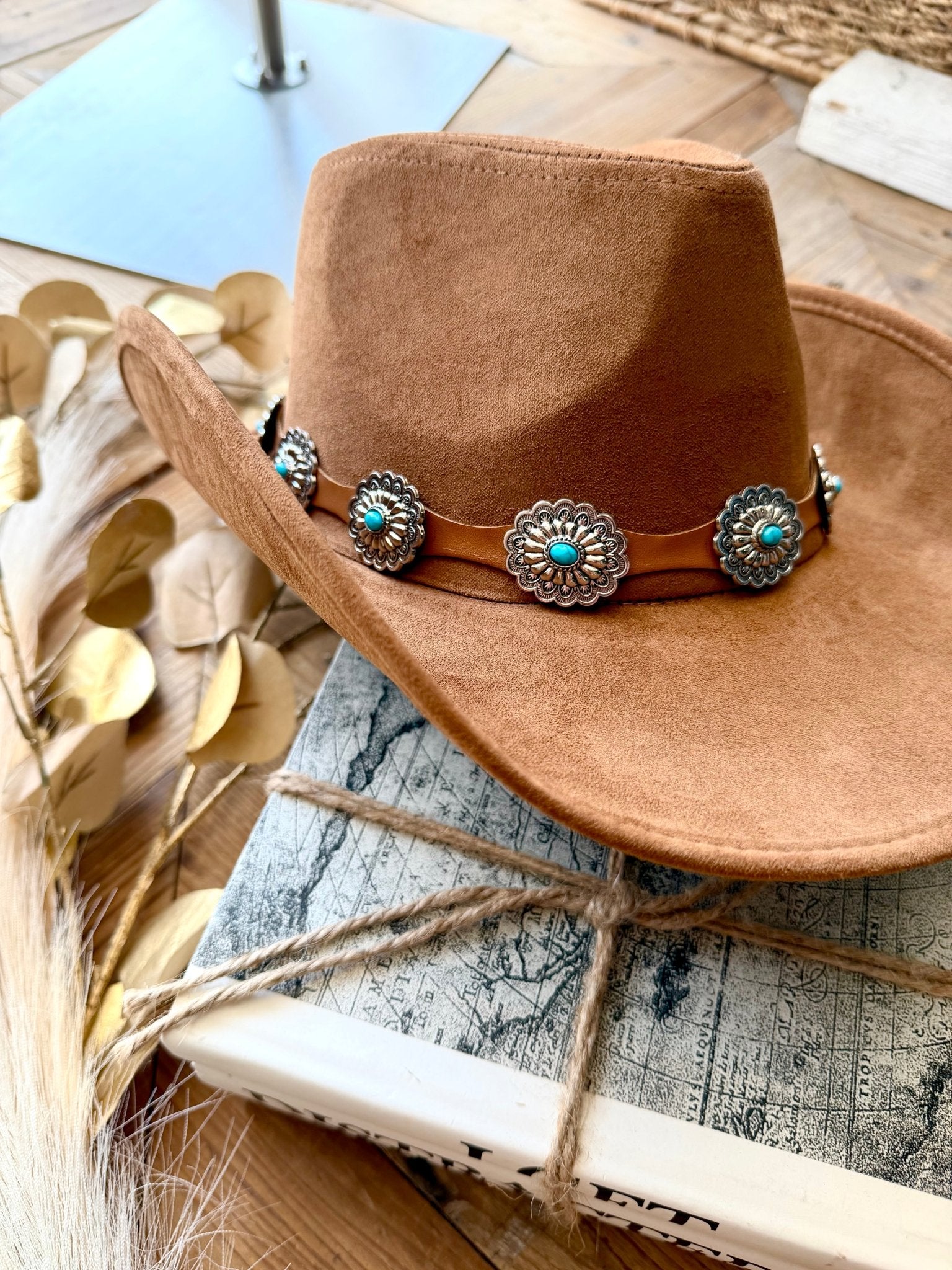Floral Concho Western Cowboy Hat In Brown Suede - Infinity Raine