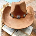 Floral Concho Western Cowboy Hat In Brown Suede - Infinity Raine