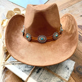 Floral Concho Western Cowboy Hat In Brown Suede - Infinity Raine