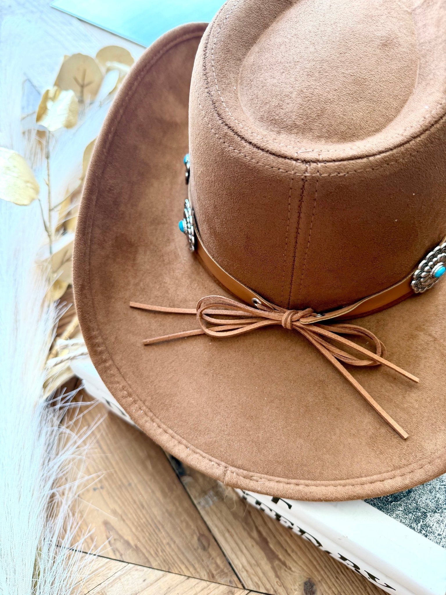 Floral Concho Western Cowboy Hat In Brown Suede - Infinity Raine