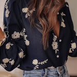 Floral Detail Button-Up Blouse In Blue - Infinity Raine