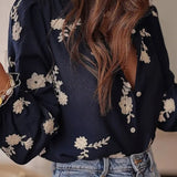Floral Detail Button-Up Blouse In Blue - Infinity Raine