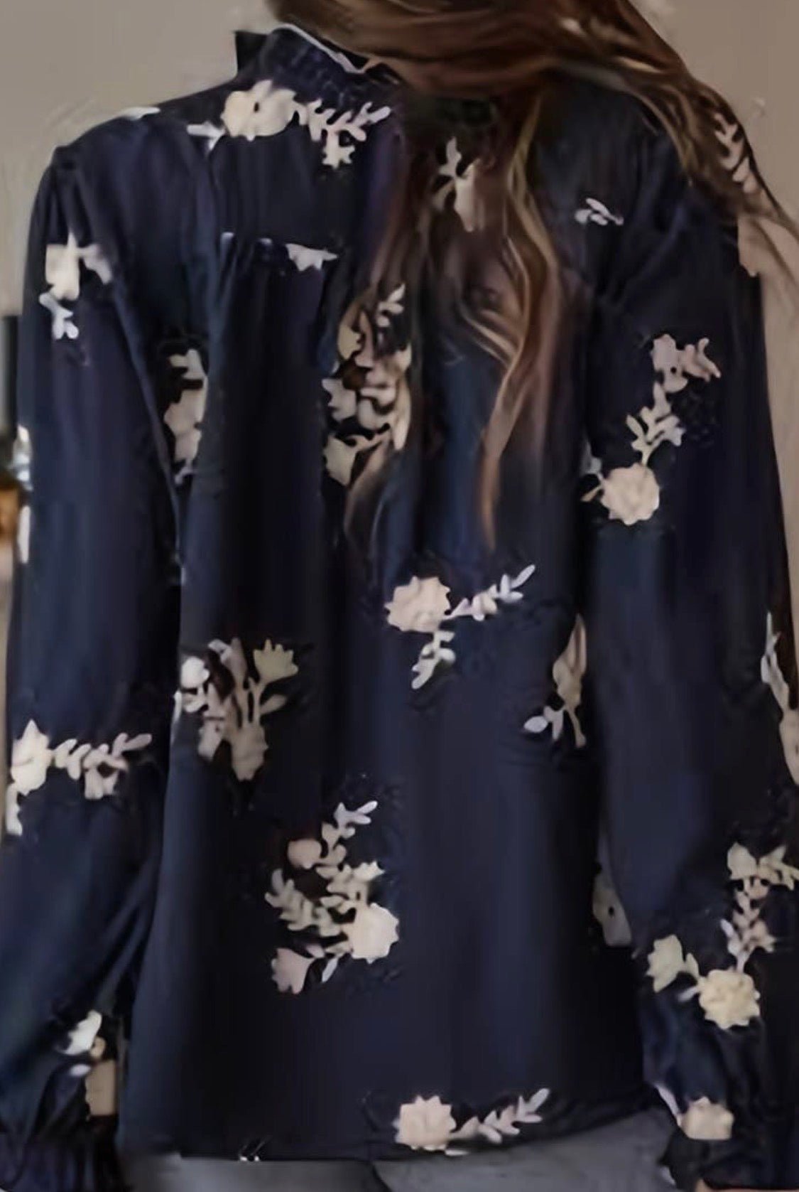 Floral Detail Button-Up Blouse In Blue - Infinity Raine