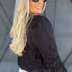 Floral Embroidery Tie Front Blouse In Black - Infinity Raine