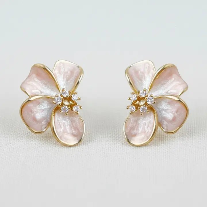 Floral Enamel Drop Earrings with Sparkling Accents - Infinity Raine