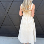 Floral Jacquard Pattern Sleeveless Midi Dress In Natural - Infinity Raine