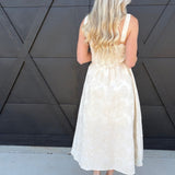 Floral Jacquard Pattern Sleeveless Midi Dress In Natural - Infinity Raine