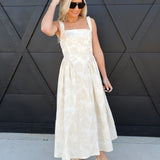 Floral Jacquard Pattern Sleeveless Midi Dress In Natural - Infinity Raine