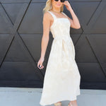 Floral Jacquard Pattern Sleeveless Midi Dress In Natural - Infinity Raine