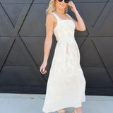 Floral Jacquard Pattern Sleeveless Midi Dress In Natural - Infinity Raine