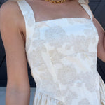 Floral Jacquard Pattern Sleeveless Midi Dress In Natural - Infinity Raine