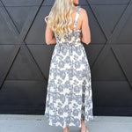 Floral Jacquard Pattern Sleeveless Midi Dress In Navy - Infinity Raine