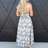 Floral Jacquard Pattern Sleeveless Midi Dress In Navy - Infinity Raine