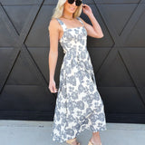 Floral Jacquard Pattern Sleeveless Midi Dress In Navy - Infinity Raine