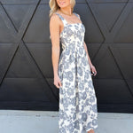 Floral Jacquard Pattern Sleeveless Midi Dress In Navy - Infinity Raine