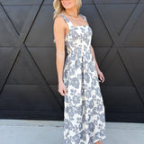 Floral Jacquard Pattern Sleeveless Midi Dress In Navy - Infinity Raine