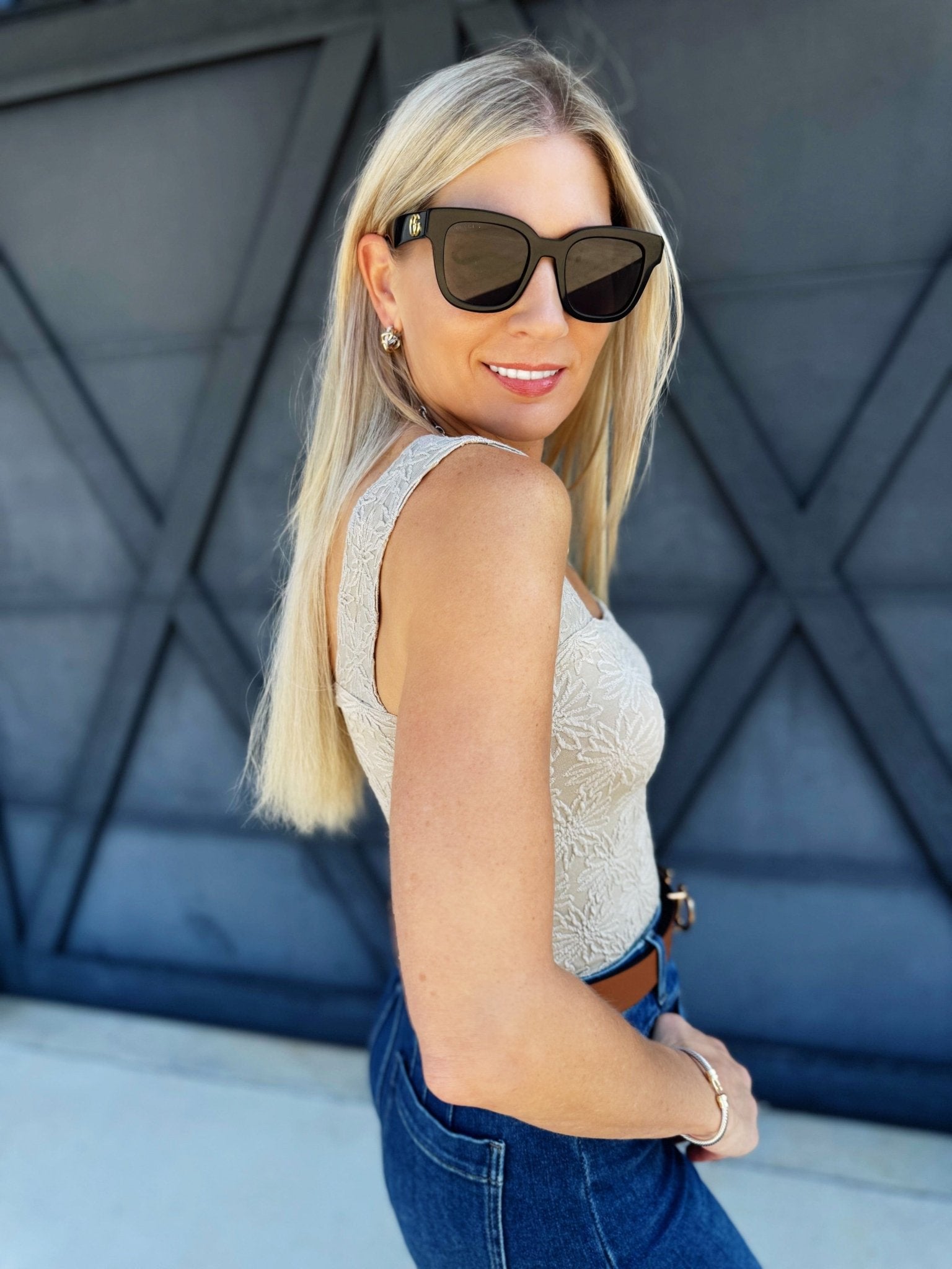 Floral Jacquard Square Tank In Oatmeal - Infinity Raine