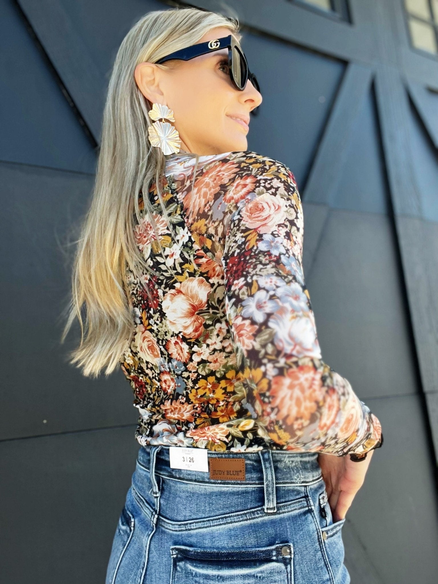 Floral Lined Mesh Long Sleeve Top In Black - Infinity Raine