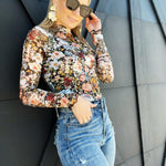 Floral Lined Mesh Long Sleeve Top In Black - Infinity Raine