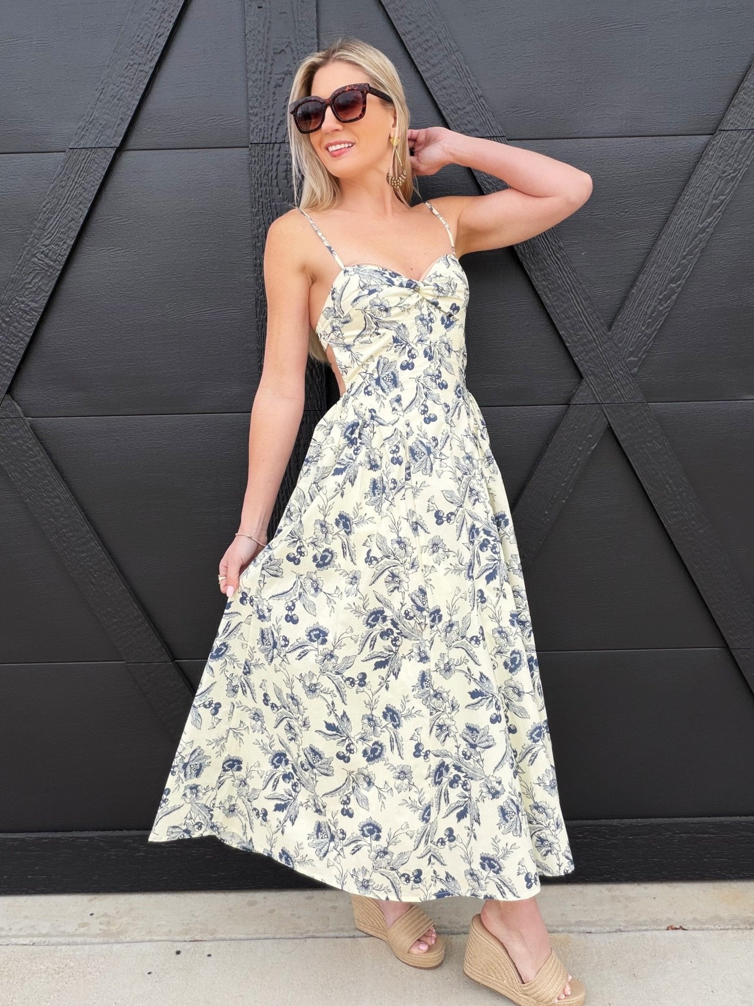Floral Midi Dress In Navy - Infinity Raine