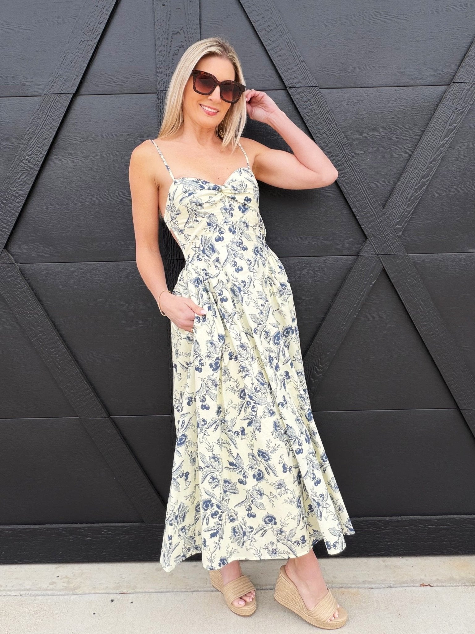 Floral Midi Dress In Navy - Infinity Raine