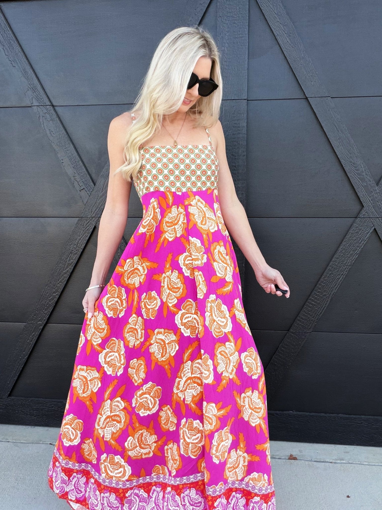 chinese dress ladies Floral Mix Print Maxi Dress In Pink – Infinity Raine