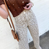 Floral Print Cropped Pants In Stone Brown - Infinity Raine
