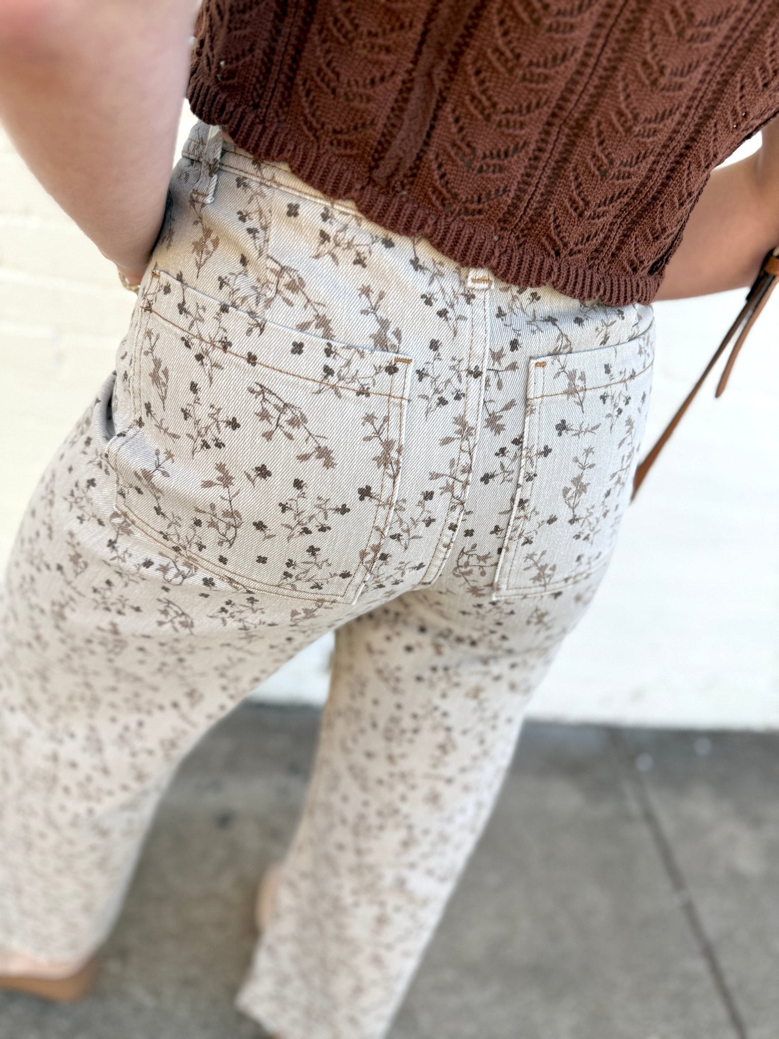 Floral Print Cropped Pants In Stone Brown - Infinity Raine