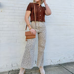 Floral Print Cropped Pants In Stone Brown - Infinity Raine