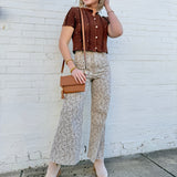 Floral Print Cropped Pants In Stone Brown - Infinity Raine