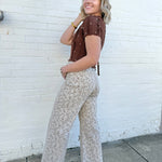 Floral Print Cropped Pants In Stone Brown - Infinity Raine