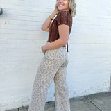 Floral Print Cropped Pants In Stone Brown - Infinity Raine
