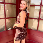 Floral Print Elastic Lace Trim Mini Skirt In Brown - Infinity Raine