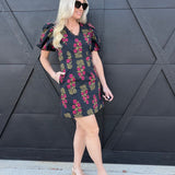 Floral Print Lace V-Neck Trim Mini Dress In Black - Infinity Raine
