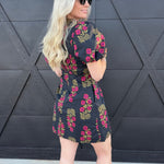 Floral Print Lace V-Neck Trim Mini Dress In Black - Infinity Raine