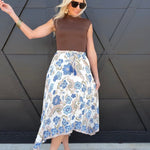 Floral Print Midi Skirt In Blue - Infinity Raine