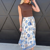 Floral Print Midi Skirt In Blue - Infinity Raine