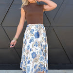Floral Print Midi Skirt In Blue - Infinity Raine